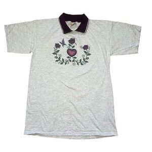 VTG 90s Nutmeg Collared T-Shirt Floral Butterfly Top Womens L Cottagecore USA‎